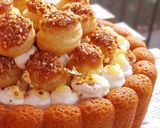 Foto del paso 12 de la receta: Bizcocho de vainilla y almendras con nata y profiteroles rellenos de lemon curd y toffee