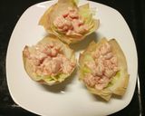 A picture of step 4 of Prawn cocktail filo pastry cups.