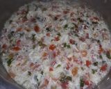 A picture of step 3 of Tomato egg soup  with  buttery patatos  swirls.