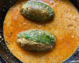 A picture of step 7 of Stuffed Karele or Bitter Gourd with Chicken Qeema in Kashimiri style.