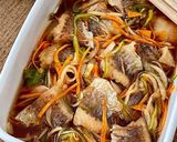 A picture of step 8 of Aji Nanbanzuke (Marinated Fried Horse Mackerel).
