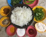 A picture of step 1 of Masala rice balls.