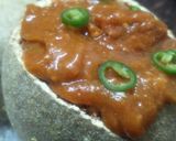 A picture of step 2 of Woodapple (kotha) and chilli chutney.