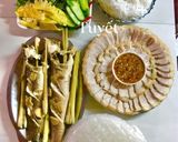 Hình bước làm 4 của món Nay mình làm cá lóc hấp sả và thịt luộc cuốn bánh tráng chấm mắm nêm