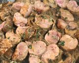 A picture of step 6 of Pork tenderloin with mushroom, shallot and tarragon sauce.