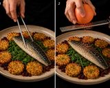 Foto del passaggio 5 della ricetta Sgombro Scottato con Patate alle Erbe, Spinacino Fresco e Salsa Tiepida di Ciliegie e Cipollotti
