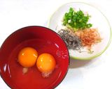 A picture of step 1 of Tamagoyaki with Shio Kombu and Green Onion.