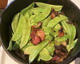 A picture of step 5 of California Farm Eggplant and Snowpeas in Bacon.