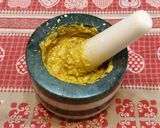 A picture of step 10 of Squash Blossom Pesto (Made with a Mortar and Pestle).