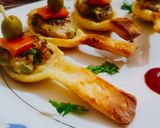 A picture of step 24 of #Chiken_grill_bite_in_Puff #spoon.With#Lentil_Soup.