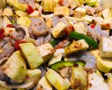 A picture of step 4 of Roasted Cajun Eggplant, 🍆, Shrimp 🍤 and Zucchini.