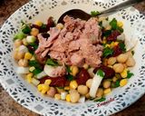 A picture of step 3 of Chickpea Salad with Capers and Tuna.