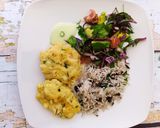 Foto do passo 2 de Pataniscas de Bacalhau Arroz de Feijão Preto e Salsa e Molho de Iogurte Vegetal com Cebolinho e Alho