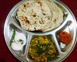 A picture of step 9 of Baingan ka bharta and bhakri.