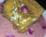 A picture of step 5 of Mawa cake in rose flavoured rabri.