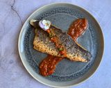 A picture of step 6 of Pan fried sea-bass with spicy nam pla prik dipping sauce.