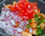 A picture of step 2 of Muskmelon Salsa.