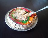 A picture of step 11 of Rainbow- Cake#Endofyearchallenge.
