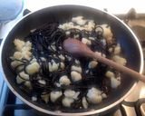 A picture of step 3 of Squid Ink Spaghetti with Calamari and Cauliflower.