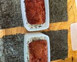 A picture of step 3 of Spam Musubi.