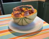 Une image de l'étape 9 de Paniers de melon à la pancetta Corse grillée et tomate Tiverta.