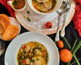 A picture of step 20 of Orange flavour sweet & sour soup with besan ravioli.