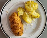 A picture of step 14 of Kiev's cutlet and baked potato😊.