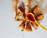 A picture of step 7 of Dahi ke sholey fried hung curd roll.