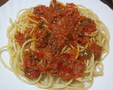 Foto del paso 7 de la receta: Pasta con boloñesa de salchicha con huevos fritos
