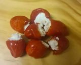 A picture of step 1 of Air fried peppadews stuffed with cream cheese.