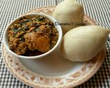 A picture of step 8 of Pounded yam with ugu/egusi soup.