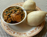 A picture of step 8 of Pounded yam with ugu/egusi soup.