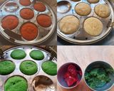 A picture of step 4 of Tri-colour Semolina Idli.