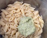 A picture of step 4 of Pasta with Pesto, Pistachios, and Smoked Salmon.