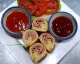 รูปขั้นตอนการทำที่ 5 ของ ขนมปังม้วนแฮมไก่