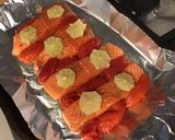 Une image de l'étape 6 de Pavé de saumon au thym frais,tomates et citron vert (riz Halloween).
