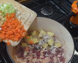 A picture of step 3 of Persian-inspired herby soup (ghorme sabzi).
