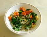 A picture of step 5 of A healthy breakfast-Fermented Farro with curd, sprouts, and veggies.