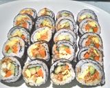 A picture of step 2 of Pork Floss Nori Sushi Rolls.