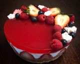 A picture of step 10 of No Bake Cheesecake Strawberries Raspberries Mirror Glaze.