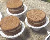 A picture of step 3 of Espresso walnut cakes with salted caramel cream and chocolate crumble.