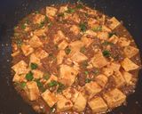 A picture of step 4 of Mapo Tofu my style.