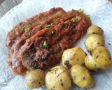 Foto del paso 9 de la receta: Berenjenas en salsa de tomate y papas con finas hierbas🤔🍲🍱