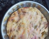 A picture of step 1 of Fried Plain Dhokla (without sugar) with veggies and Sauce.