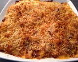 A picture of step 6 of Jamie Oliver's Macaroni Cheese.