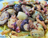 Foto del paso 6 de la receta: Wok de alcachofas, setas y pulpo, con patatas paja