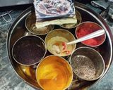 A picture of step 1 of Maharashtrian aamti bhat batatyachya kachrya.
