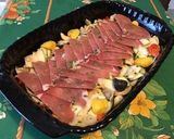 Une image de l'étape 13 de Salade de pâtes marinée aux tomates, concombre, courgette, oignon de roscoff et Lonzo.