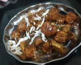 A picture of step 2 of Potato soyabean chilli.