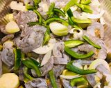 A picture of step 2 of Roasted Cajun Eggplant, 🍆, Shrimp 🍤 and Zucchini.